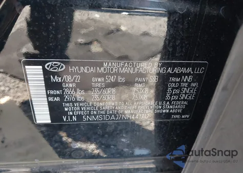2022 Hyundai Santa Fe Se from USA, damaged, VIN 5NMS1DAJ7NH441717